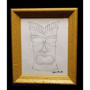  Tiki Framed Art Pencil & Ink Sketch by Mike Mindless 