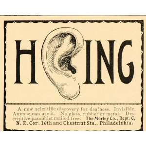  1901 Vintage Ad Hearing Ear Deafness Deaf Morley Co 