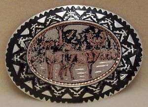 Hand Made Western Copper Belt Buckle with Buck and Doe  