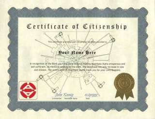 Space 1999 Certificate of Lunar Citizenship  