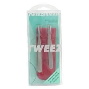 Petite Tweeze Set Slant Tweezer + Point Tweezer   ( With Red Leather 