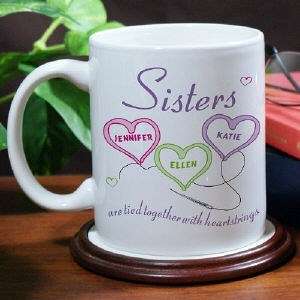 Personalized Sisters Heart Strings Coffee Mug Tea Cup  