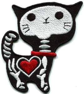 Black x ray cat kitten goth creepy applique iron on patch S 215  