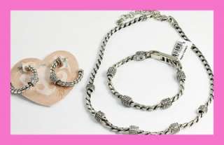 Brighton MERIDIAN Crystal Silver Necklace Bracelet Hoop Earrings Set 