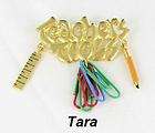 tara teacher tools brooch pin gold tone red green blue