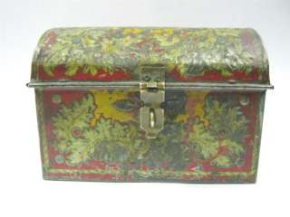 ANTIQUE TIN DOCUMENTARY BOX PAINTED EMBOSSED  