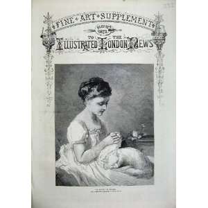  1872 Le Favori Jourdan Young Woman Cat Blanket Print