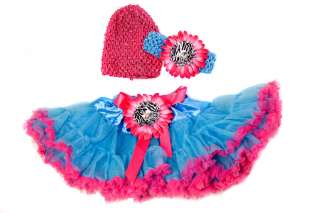 Set 4 TuTu flower skirt Crochet Beanie headband hair bow clips baby 