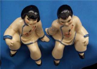 Vtg CERAMIC ARTS STUDIO Asian Boy and Girl SITTING Figurines Shelf 