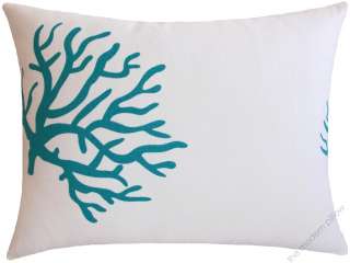 12x16 WHITE W/ TURQUOISE CORAL throw pillow cover  
