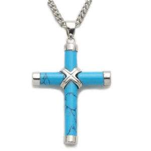Large Sterling Silver Turquoise Cross Necklace Pendan  