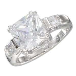  9mm Princess Cut Clear Cubic Zirconia Ring with Baguettes Jewelry
