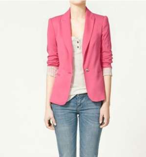 Women Suit Blazer Turn Back Cuff Jacket Candy Color M  