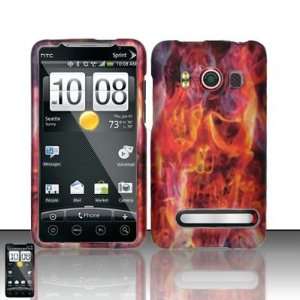 BURNING SKULL Hard Rubber Feel Plastic Design Cover Case for HTC Evo 