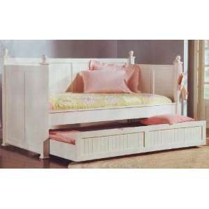  White Finish Day Bed Trundle Daybed Wooden Wood Frame 