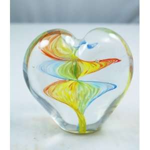 Murano Design Rainbow Spiral Ribbon in Clear Heart Paperweight PW 658