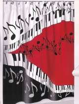   Products   PIANO keys MUSICAL note SHOWER Curtain JAZZ red blk NEW
