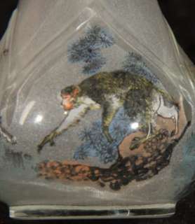 ANTIQUE CHINESE REVERSE PAINTED OLD PEKING GLASS SNUFF BOTTLE WOLF 