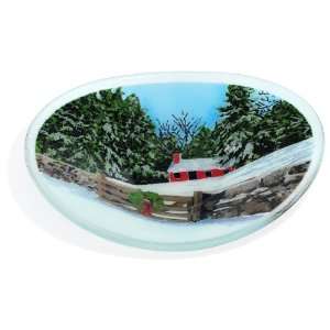  Peggy Karr 16 Inch Oval Bowl, Winter Cabin Kitchen 