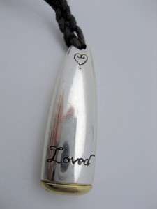BRIGHTON silver necklace FOREVER LOVED gold bullet pendant brown cord 