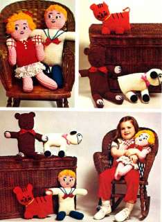 Vintage Stuffed Toys Dolls Bear Tiger & Lamb Pattern  