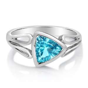 Trillion Cut Natural Blue Topaz Gemstone Sterling Silver Ring 1.11 ct 