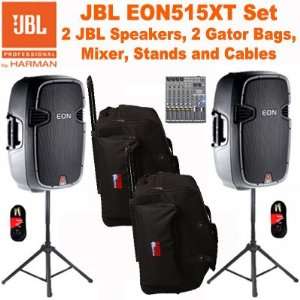 JBL Powered 15 EON 515XT Speakers, Bags, Mixer, Stands and Cables New 