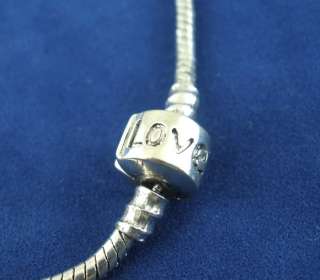 Love Clasp Silver Snake Chain Bracelets Fit European Charms Beads 