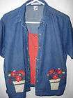 WOMENS NAVY BLUE DENIM RED COTTON 2 PIECE OVER BLOUSE S