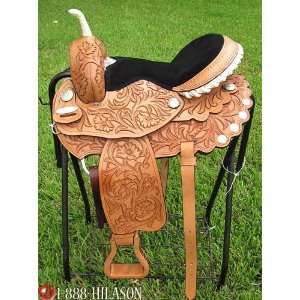 Western Treeless Square Skirt Saddle With Floral Carving Tan Harness 