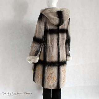 Sheared Rex Rabbit Fur Overcoat with Mink Fur Trimed  