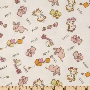  44 Wide Flannel Allover Toys Pastel/ White Fabric By The 