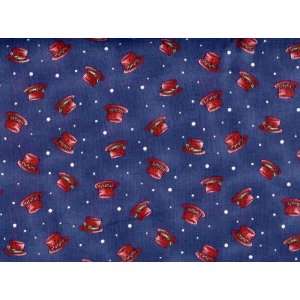  Through the Woods Tiny Red Hats on Blue Cotton Fabric By 