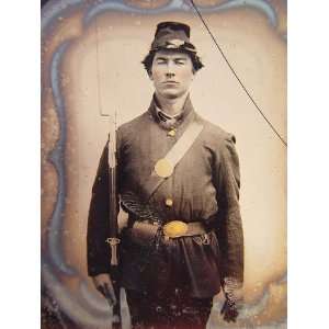   soldier in Union uniform with bayoneted musket