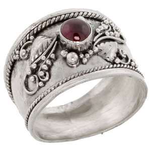  Sterling Silver 5/8 (15mm) Light Bali Ring w/ Natural 
