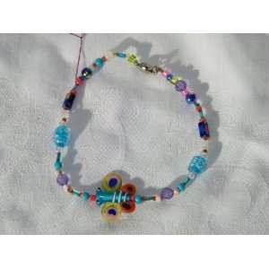  Blue Aqua Butterfly Beaded Beads Anklet NEW 1193 