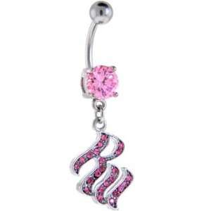  Rocawear Pink Austrian Crystal Solitaire Steel Belly Ring 