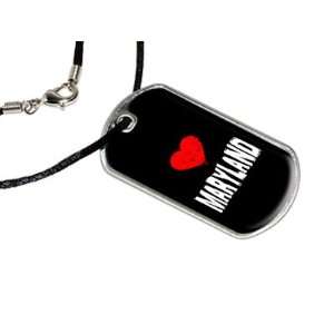  Maryland Love   Military Dog Tag Black Satin Cord Necklace 