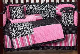 BOUTIQUE PINK AND BLACK BABY GIRLS 9PC CRIB BEDDING SET  