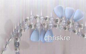 Baby Powder Blue Silver Glass Bead Beaded ID Lanyard Nursing Jewelry 
