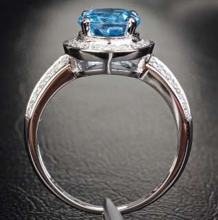BLUE TOPAZ & DIAMOND 1.71ct  14K WHITE GOLD ENGAGMENT Wedding Halo 