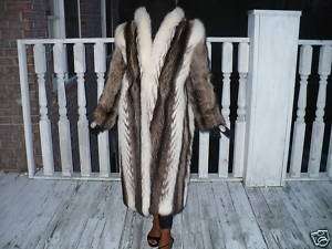 Mint Full length Raccoon &White Fox Fur coat jacket S M  