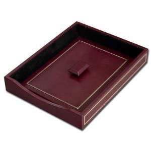  Burgundy Leather 24Kt Gold Tooled Letter Tray w/Lid 