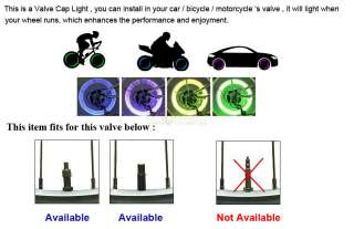 12x Bike Car Tyre Wheel Valve Caps LED Light Neon Lamp Blue Green 