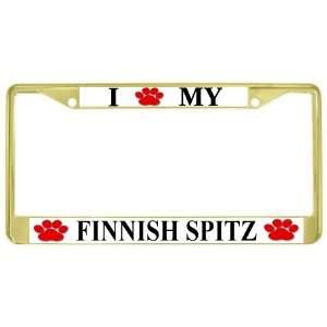  I Love My Finnish Spitz Paw Prints Dog Gold Metal License 