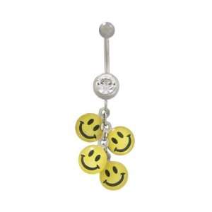 Belly Button Ring Surgical Steel Dangling Smiley Face Design   BBAP81
