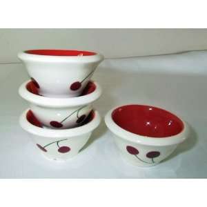 Ronnies Terramoto Ceramic, 3 Pinch Bowls, Set of 4, Cherries  