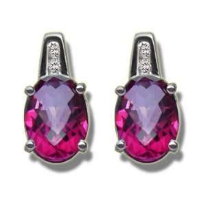  .03ct 7X5 Oval Classy Mystic Pink Topaz White Gold Earring 