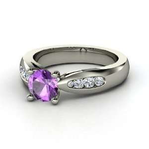    Mia Ring, Round Amethyst Platinum Ring with Diamond Jewelry
