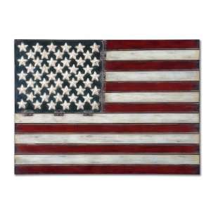   American Flag Metal Wall Aged Red, White And Blue With Black Tipping